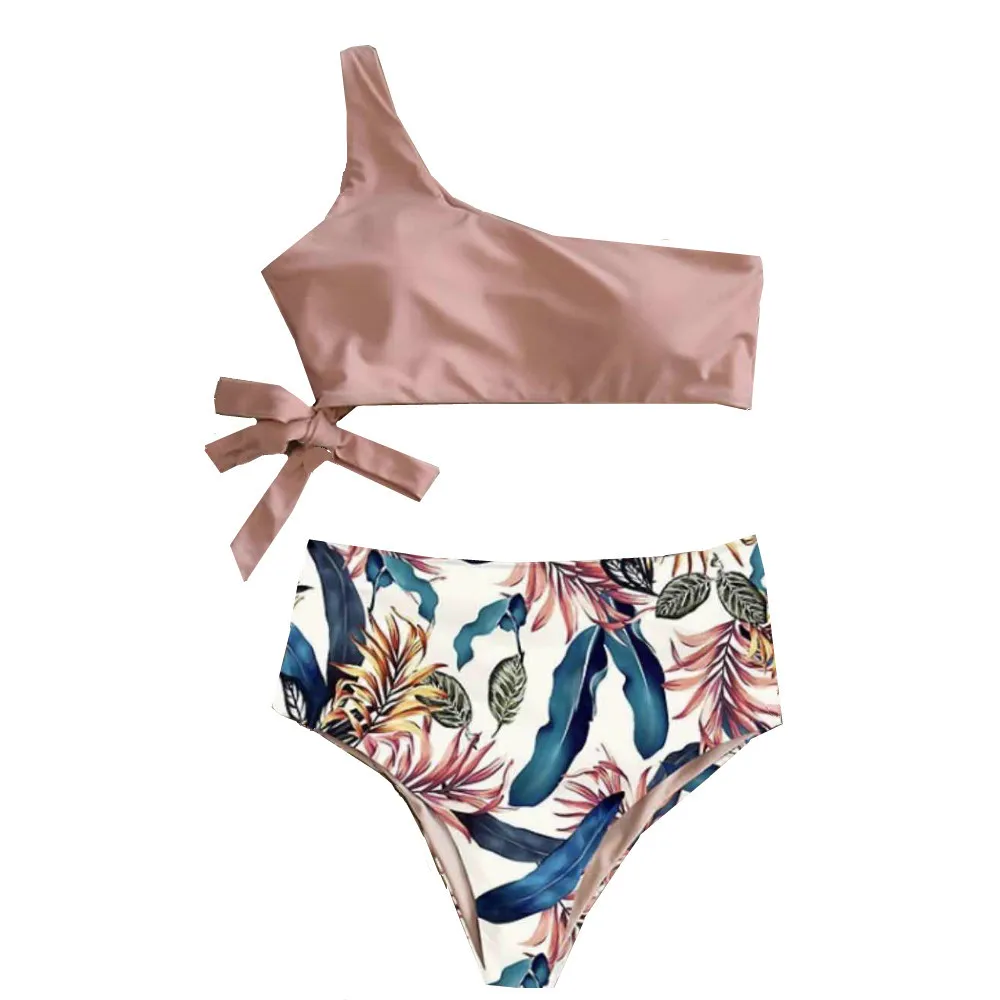 Split swimsuit female shoulder strap - Pink