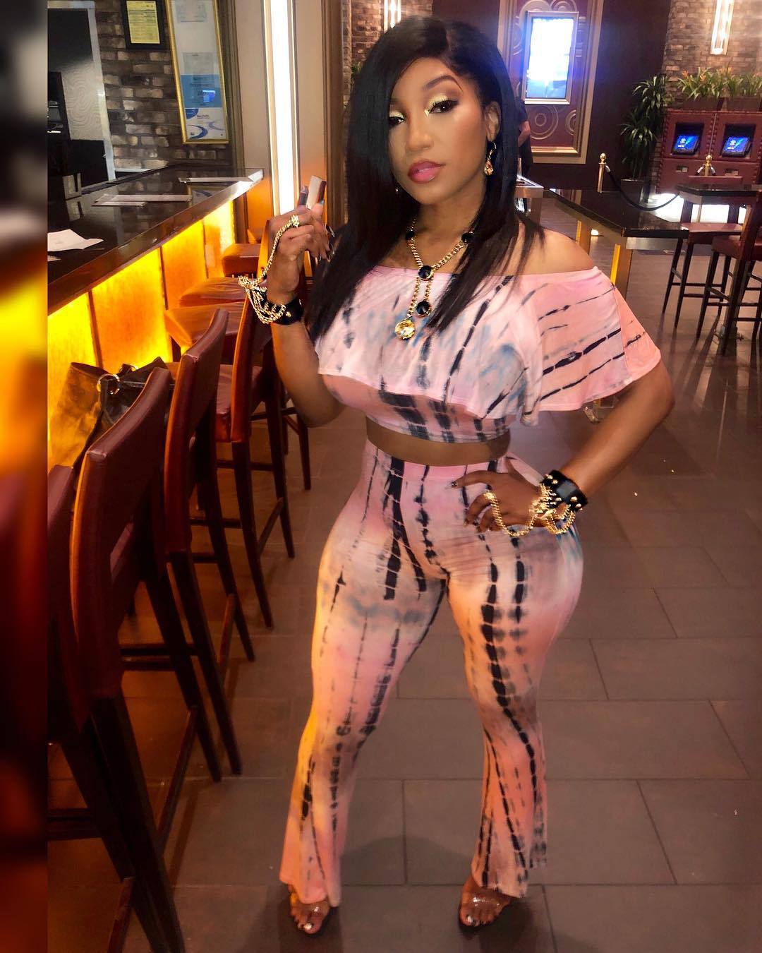 Tie-dye word shoulder wide-leg pants suit