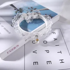 Pet cat bell black and white lace wedding ring - White - View 1