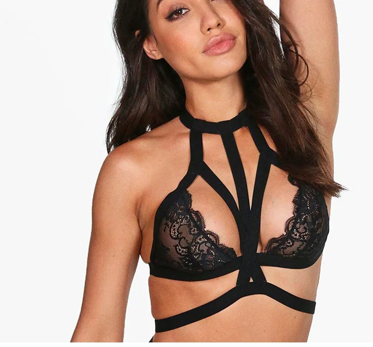 Lace perspective bandage lingerie - Black