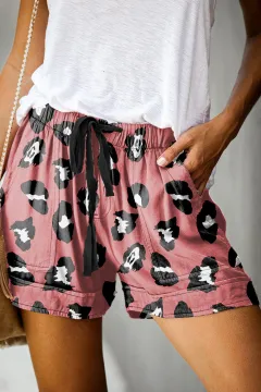 Women's tie-dye printed high waist shorts - Red Leopard Print - View 1