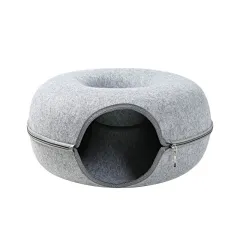 Four Seasons Available Cat Nest Round Woolen Felt Pet Dual-use Cat Nest Tunnel Interactive Training Toy Grey Felt Cat Nest - Light Grey - View 1