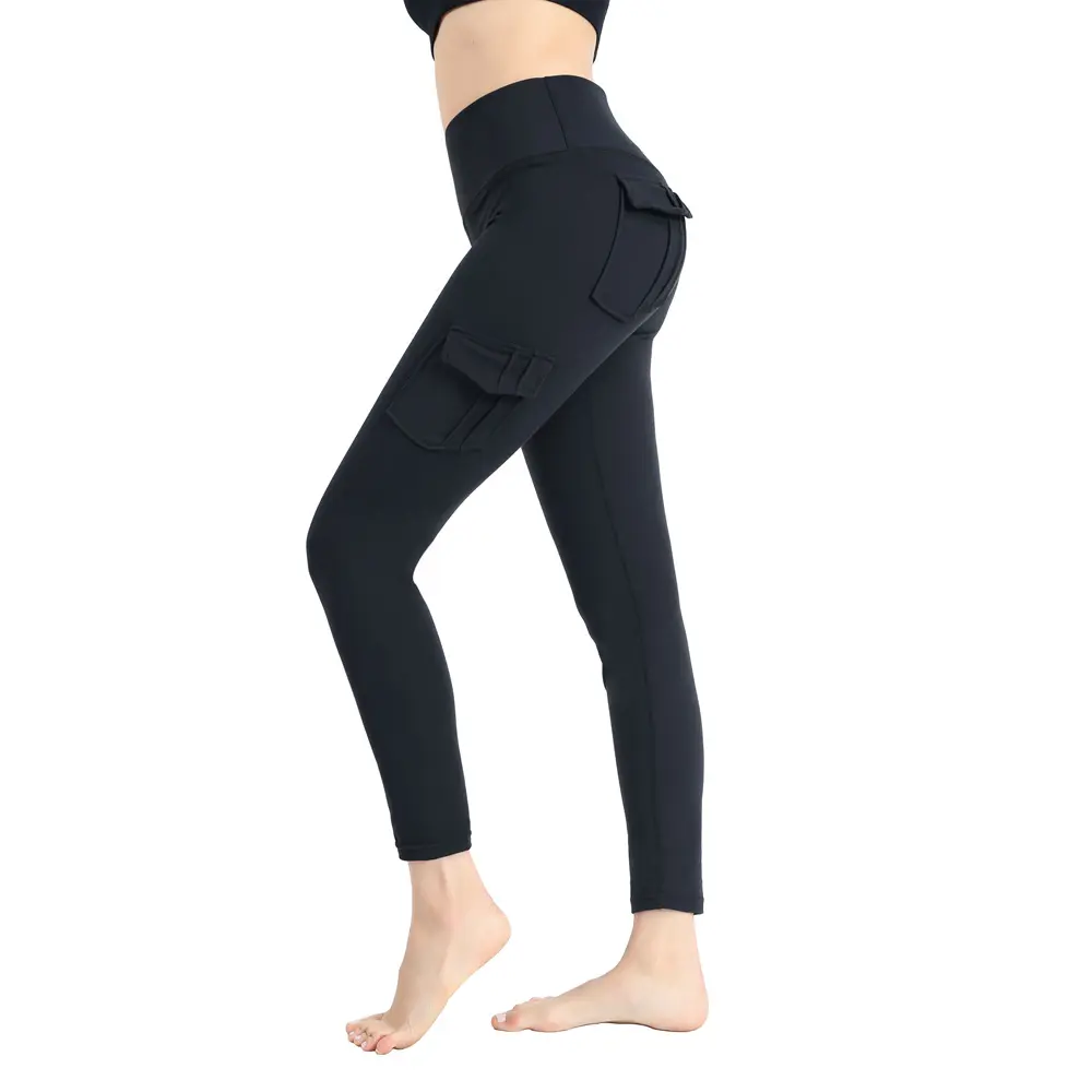 Pockets Trousers Solid Color Slim Yoga Track