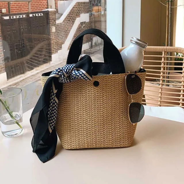 Women's beach portable straw bag Black - Shop at LoveMi