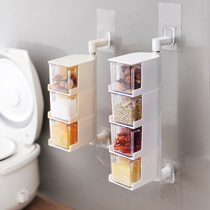 Nail free wall mounted rotatable seasoning box