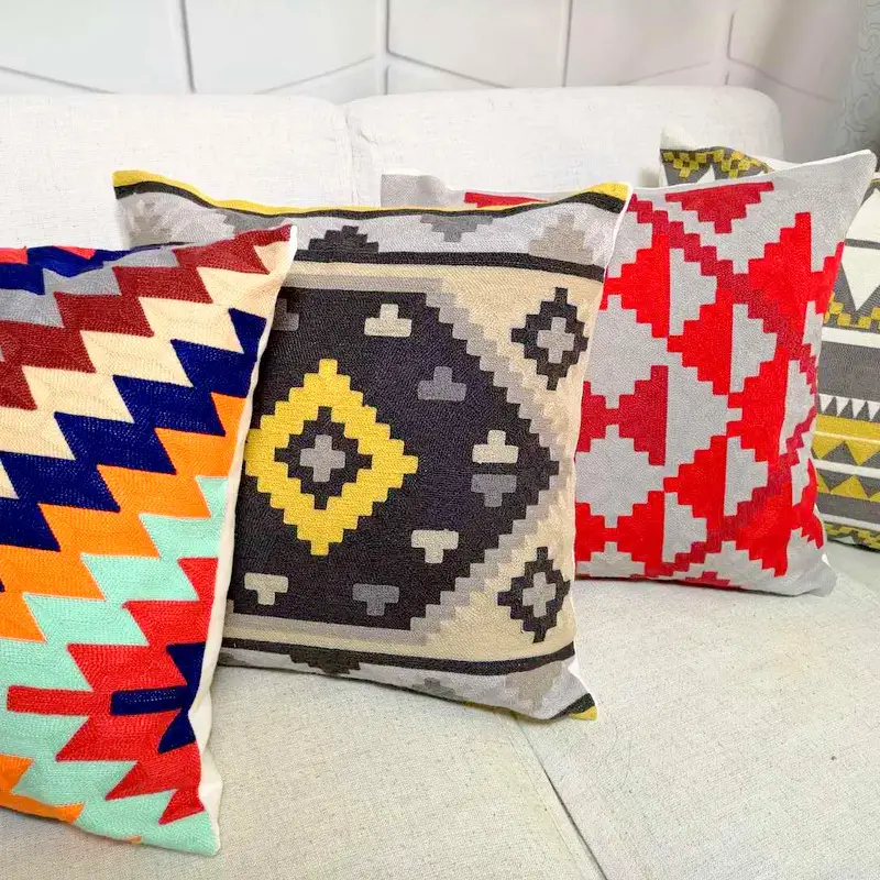 Geometric embroidered pillowcase
