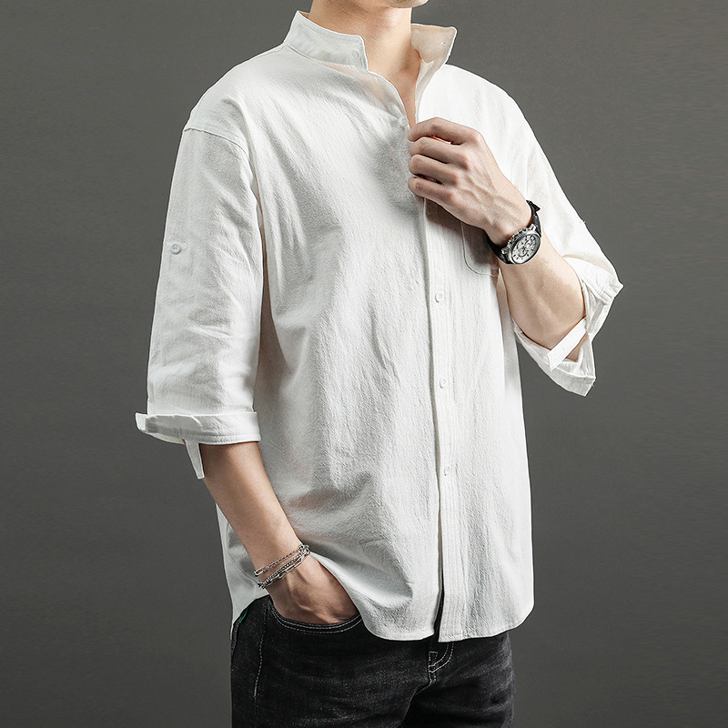 Men's cotton linen 7 / 4 Sleeve Shirt