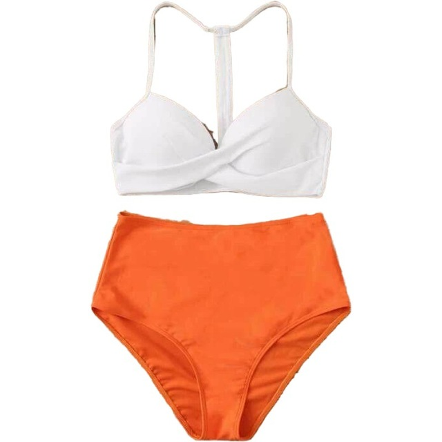 Solid white and orange bikini set
