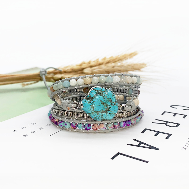 Turquoise hand-woven leather bracelet