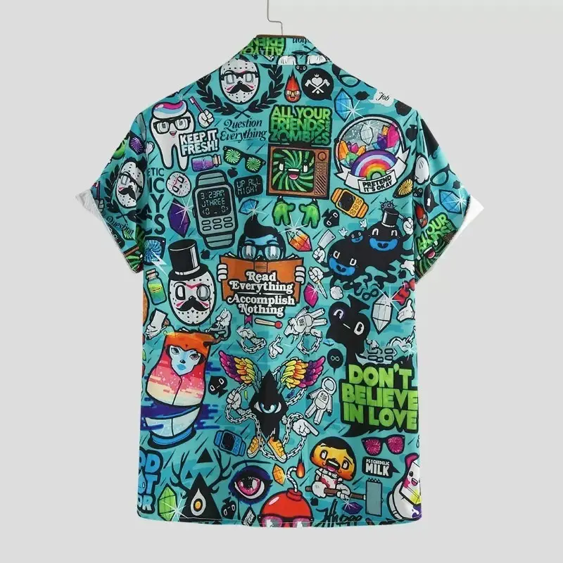 Casual graffiti printed short sleeve shirt