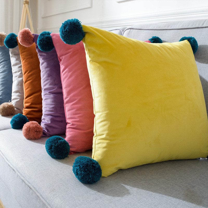 Pure color wool ball pillowcase