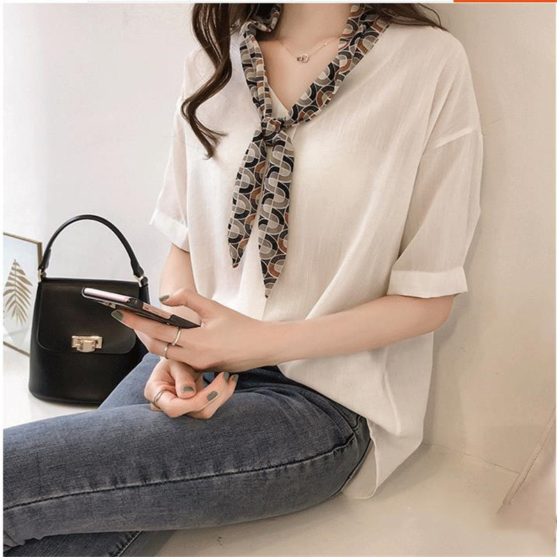 Chiffon shirt with stitching scarf