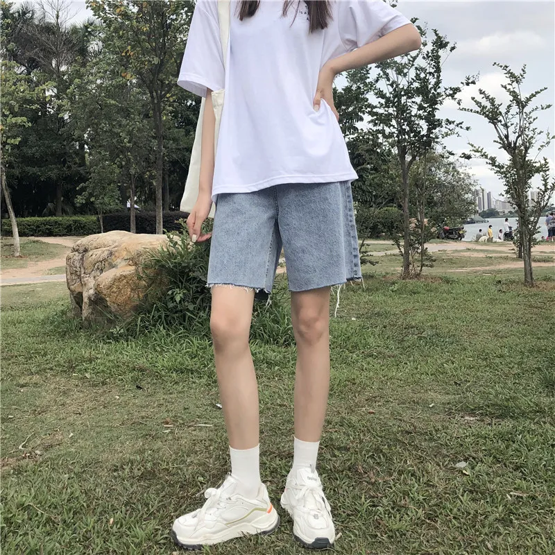 Women's five-point jeans - Light Blue