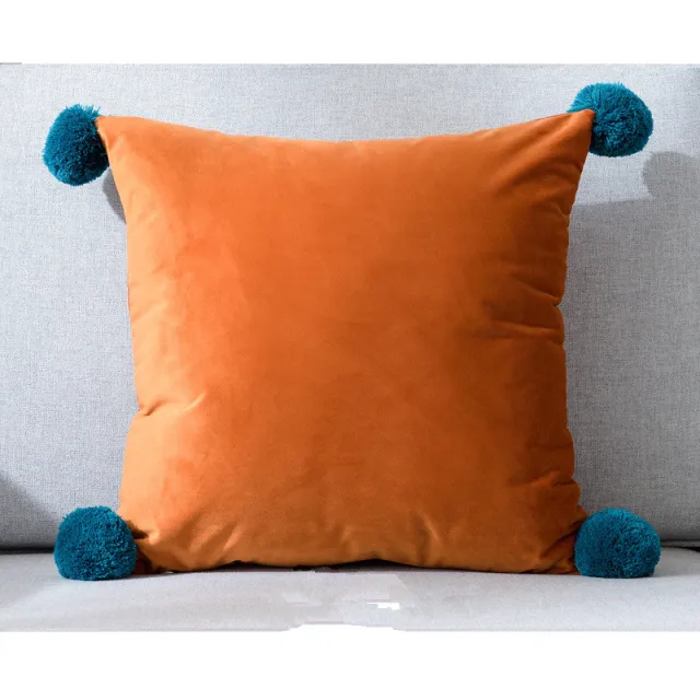 Pure color wool ball pillowcase Orange - Shop at LoveMi