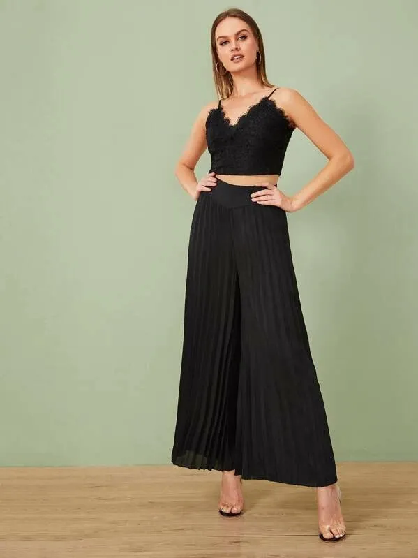 Pleated wide leg pants Black - Shop at LoveMi