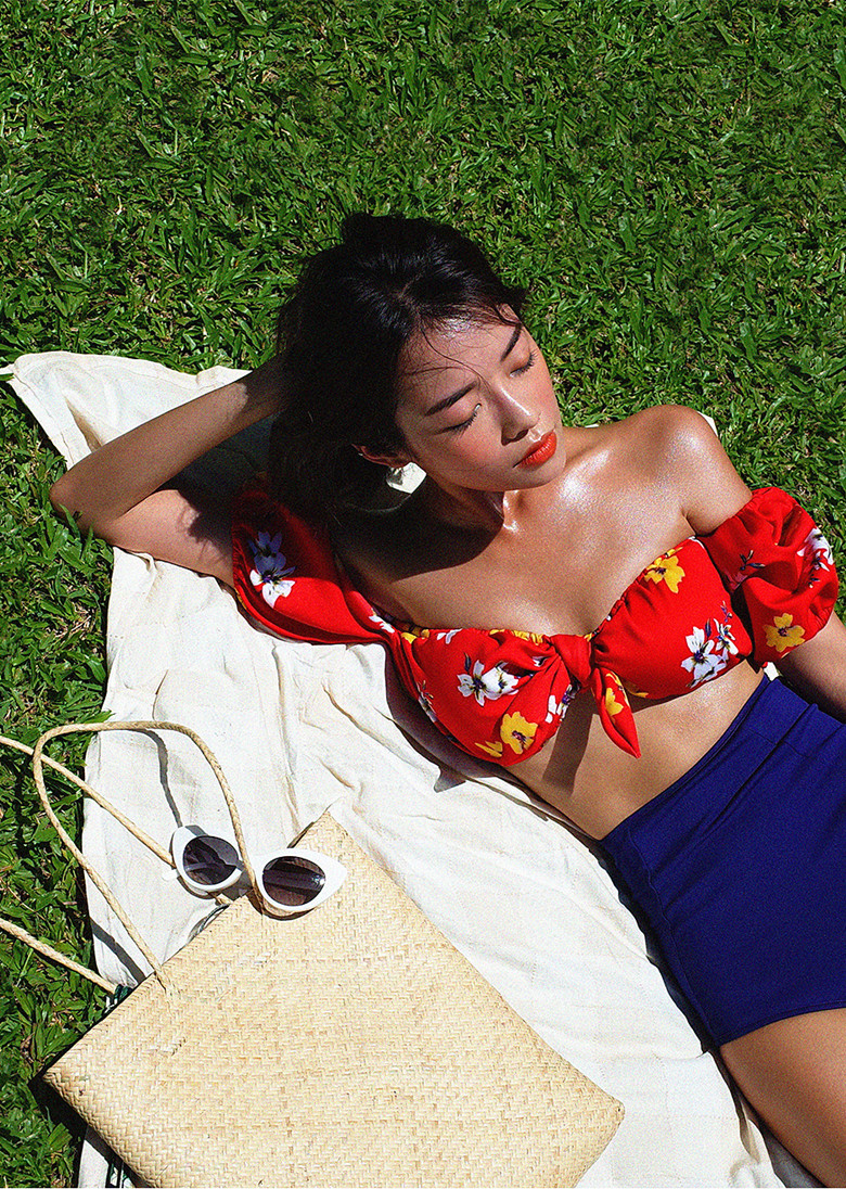 Puff sleeve high waist cover belly slim