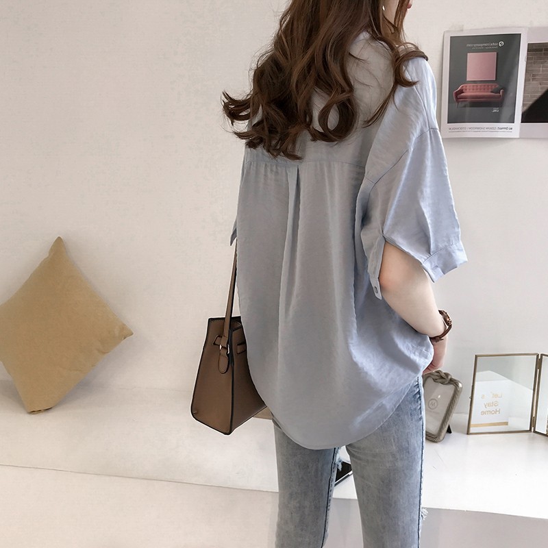 Women's striped tie short sleeve shirt loose half sleeve shirt