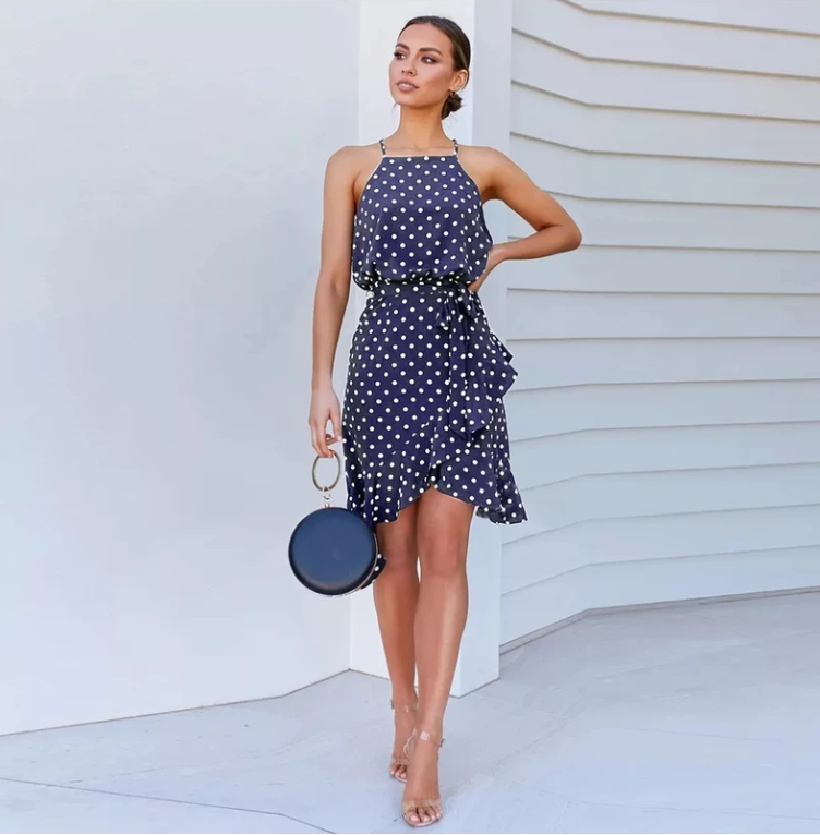 Sleeveless polka dot lace dress