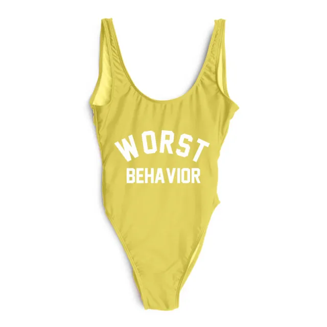 WORST letter printed one piece swimsuit Yellow - Shop at LoveMi