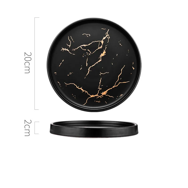 Marbled ceramic steak dinner plate - Black