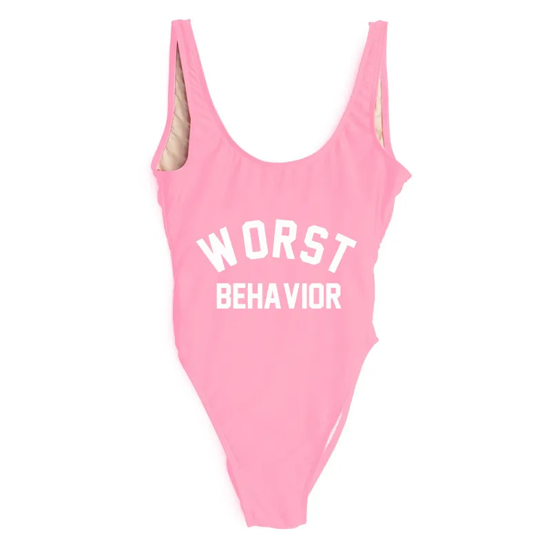 WORST letter printed one-piece swimsuit - Pink