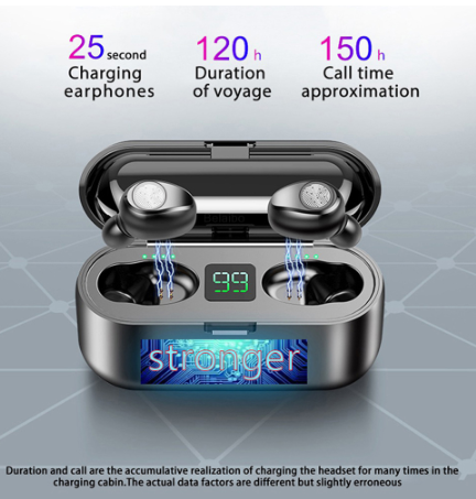 Waterproof 9D HIFI Stereo Music Headset LED Display with Micphones