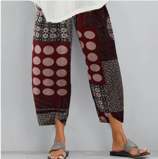 Cotton and linen printed cropped trousers Colorful03 - Shop at LoveMi