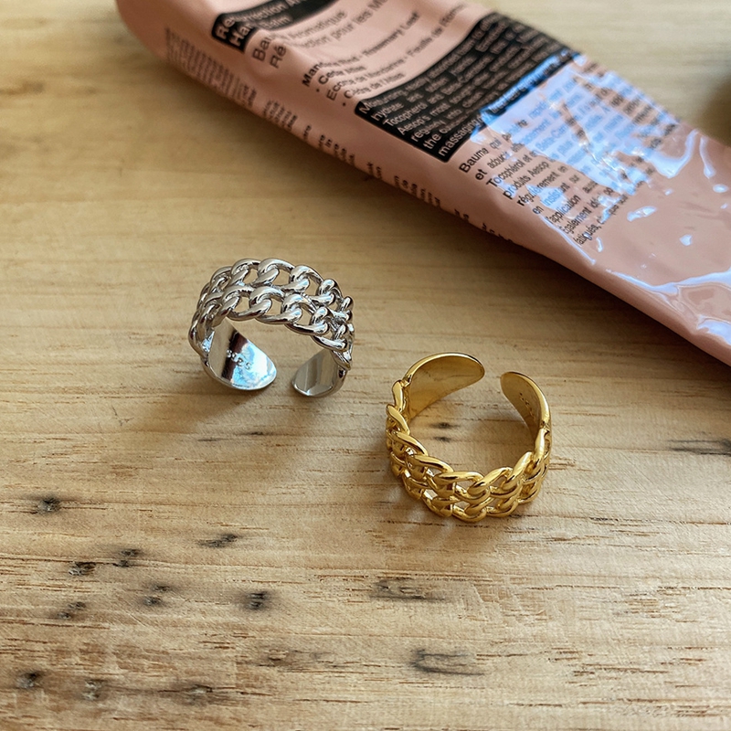 Ladies French Style Silver Double Chain Ring