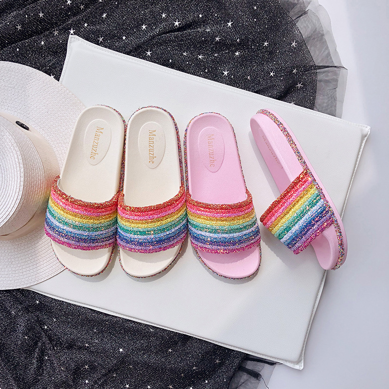 Rainbow sequin slippers