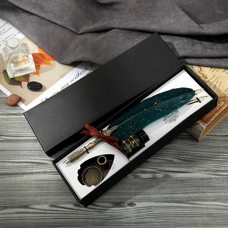 The elegant glass nib and ink bottle