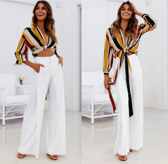 Comfortable High Waist Wide Leg casual pants White - Shop at LoveMi