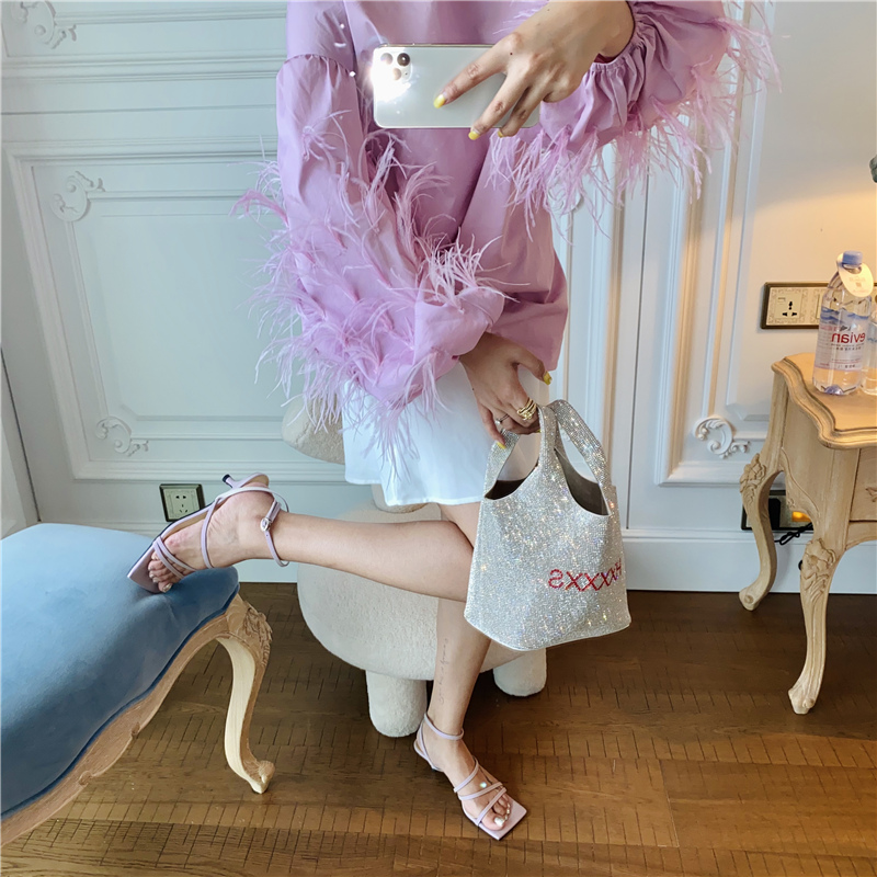 Square head open-toe stiletto sandals