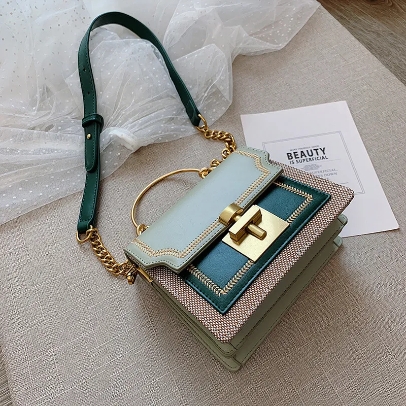 Fashionable texture chain shoulder bag - Green