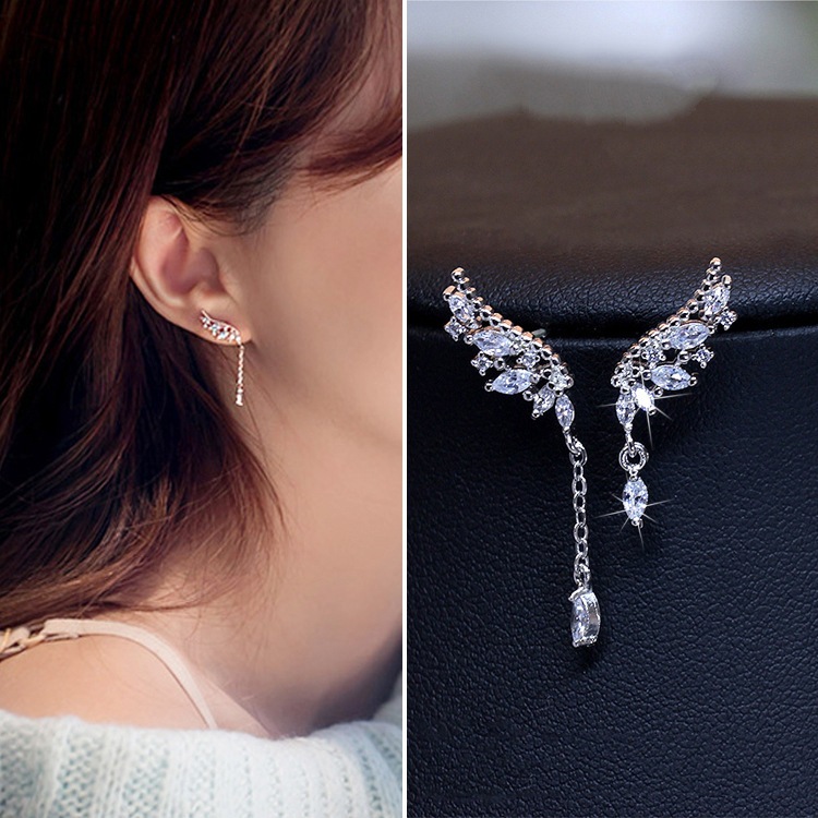 Tassel Stud Earrings with Diamond Wings