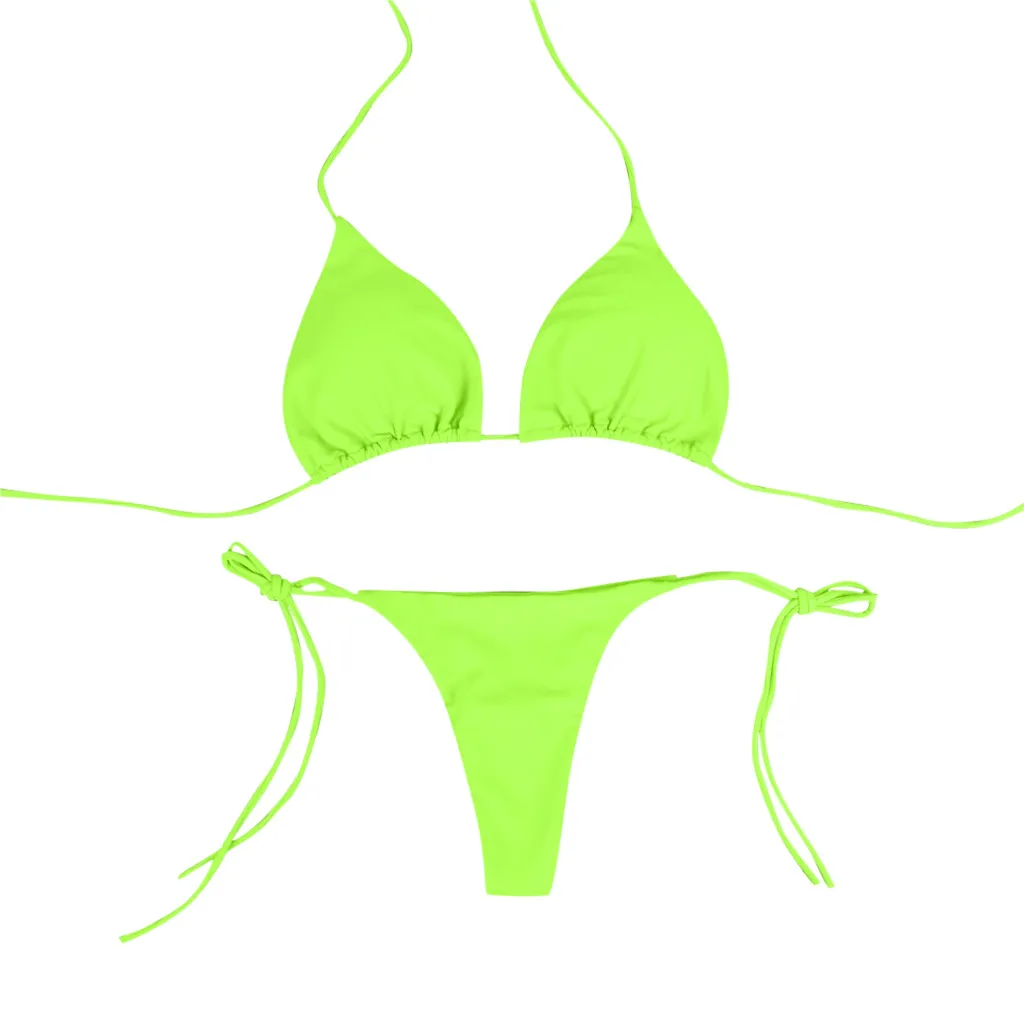 Solid colour split bikini - Green
