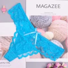 Adjusted Cozy Lace Briefs G Thongs Underwear Lingerie For Women - Light Blue - View 1