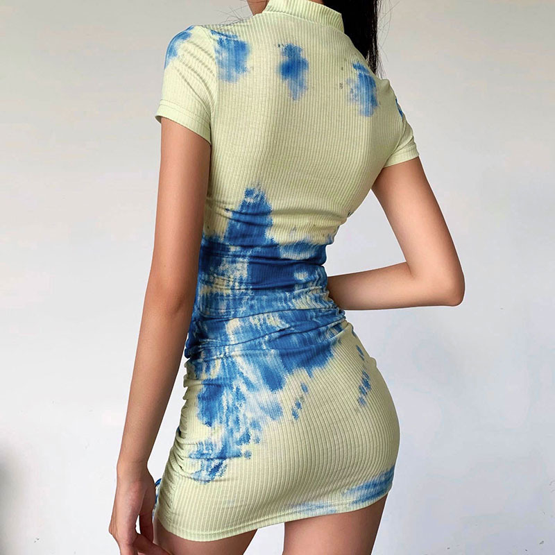 Tie-dye printed drawstring dress skirt