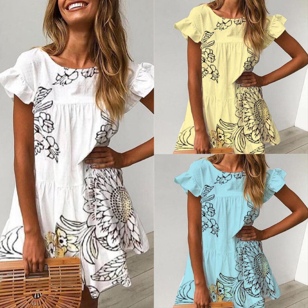 Printed flying sleeve dress