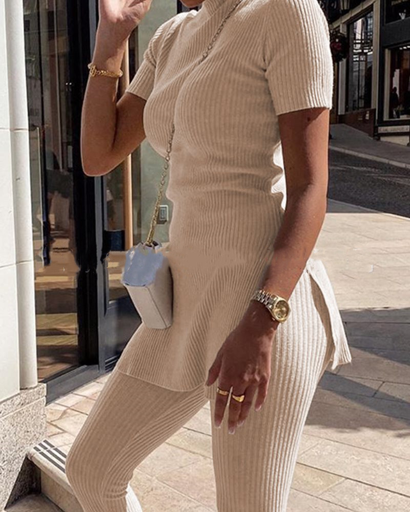 women's beige tight sweater set