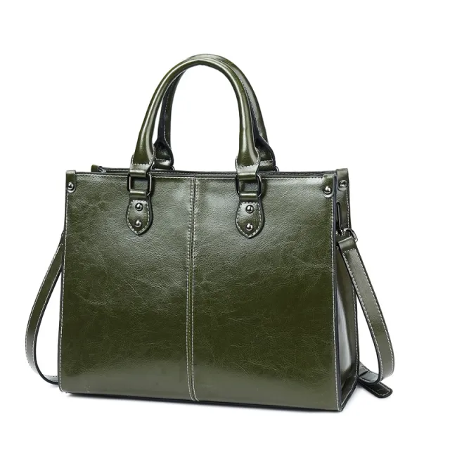 Oil wax stitching leather handbag Green - Shop at LoveMi