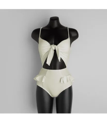 High waist bow hot spring swimming costume White - Shop at LoveMi