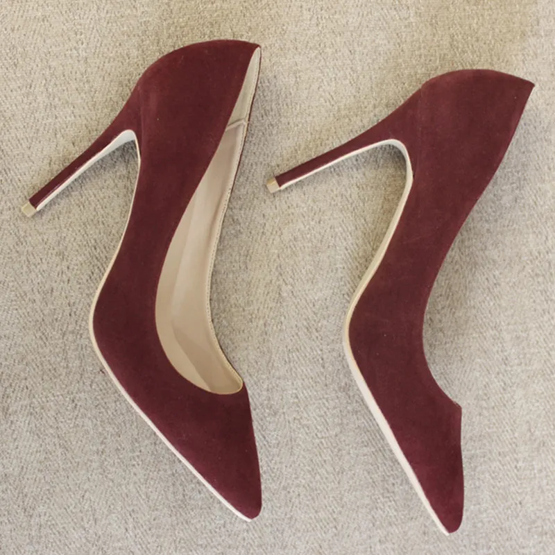 Suede nubuck suede pointed high-heeled shoes - Red