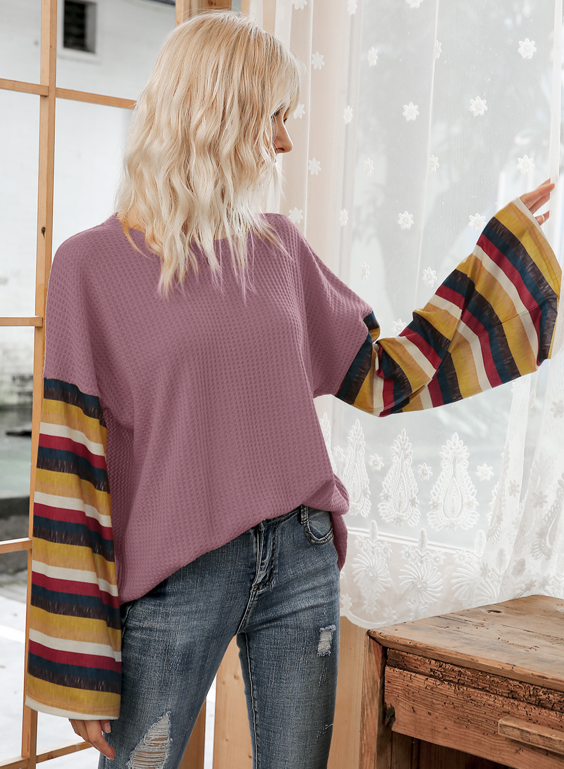 Hot Selling Stripe Flare Sleeve T-shirt