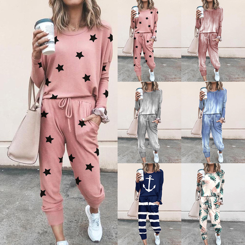 Loose printed long sleeve casual suit