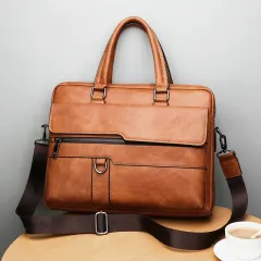 Men's Crossbody Business Retro Bag - Khaki - View 1