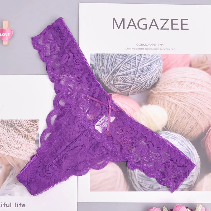 Adjusted Cozy Lace Briefs G Thongs Underwear Lingerie For Women - Purple