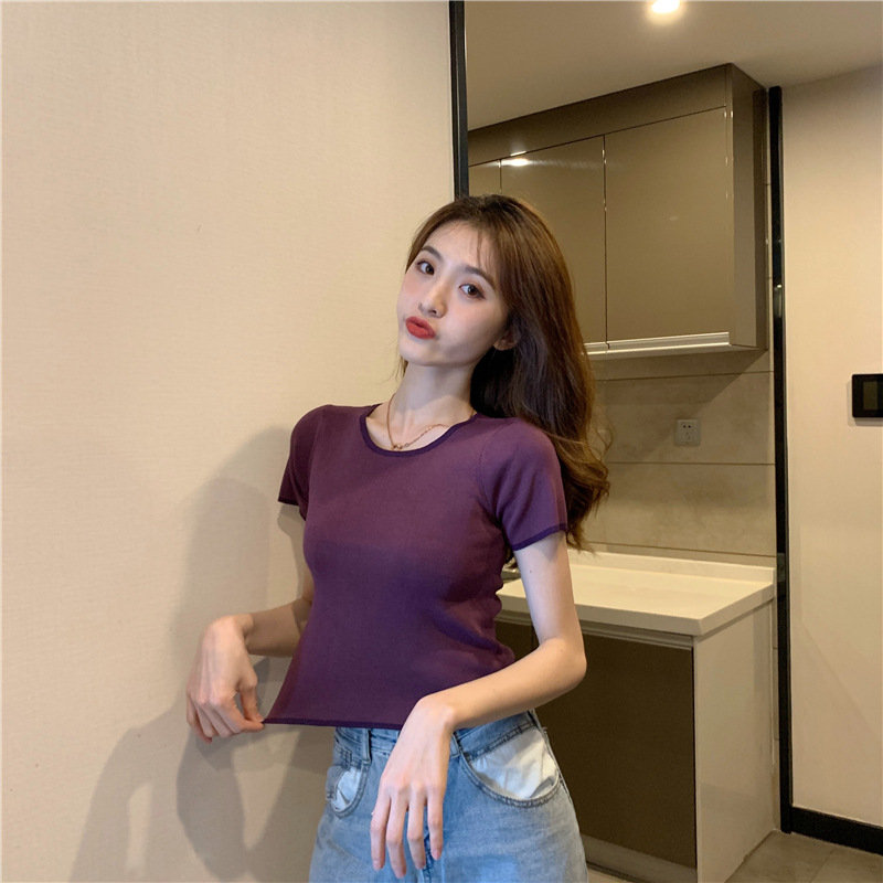 Contrast round neck short sleeve