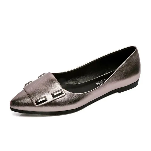 Shallow mouth pointed flat shoes Silver - Shop at LoveMi