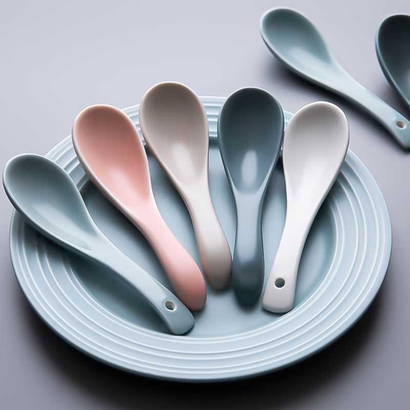 Japanese-style ceramic long-handle spoon