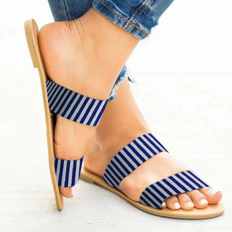 Slippers European and American plus size color sandals - Stripe-36